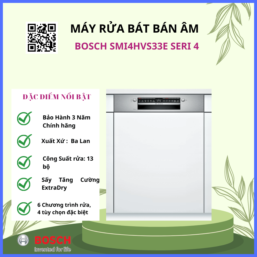 Máy rửa bát âm tủ BOSCH SMI4HVS33E-Serie 4 máy rửa bát âm tủ bosch SMI4HVS33E