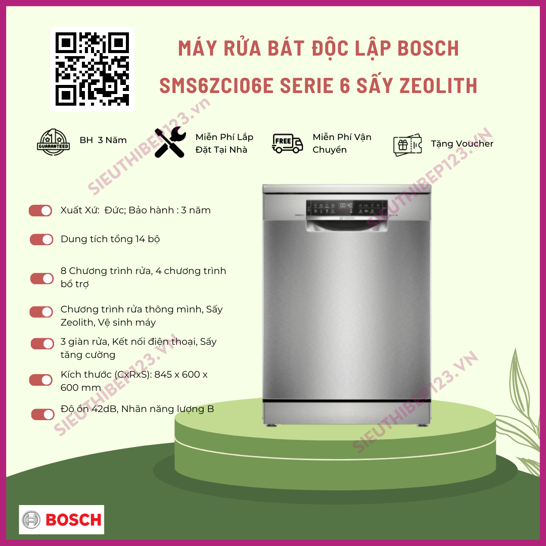 Đánh giá chi tiết về máy rửa bát Bosch SMS6ZCI06E Mẫu 2024