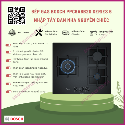 Bếp Gas 3 Vùng Nấu Bosch PPC6A6B20