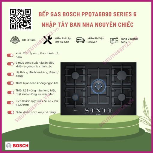 Bếp Gas 5 Vùng Nấu Bosch PPQ7A6B90