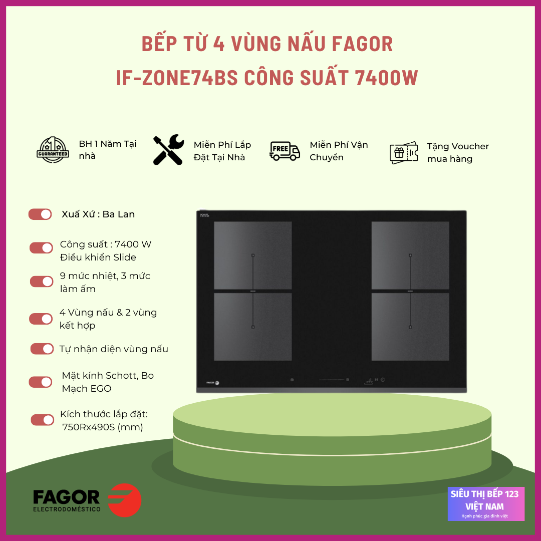 Bếp từ Fagor IF-ZONE74BS Công Suất 7400W Bếp từ Fagor IF-ZONE74BS Công Suất 7400W