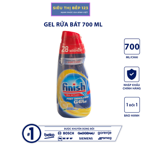 GEL RỬA BÁT FINISH ALL IN ONE MAX 700ML HƯƠNG CHANH