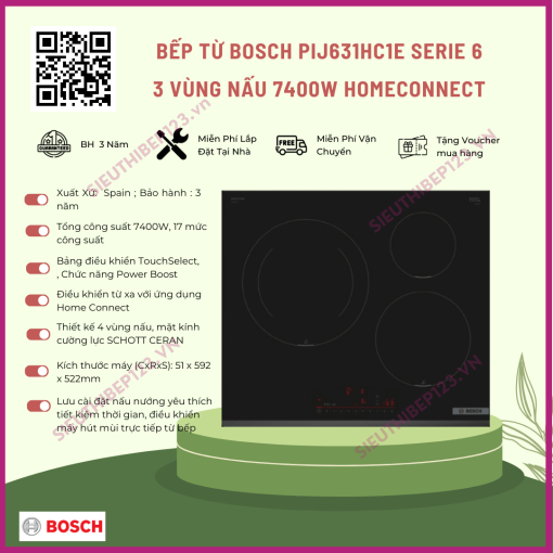 BẾP TỪ 3 VÙNG NẤU BOSCH PIJ631HC1E SERIES 6 HOMECONNECT