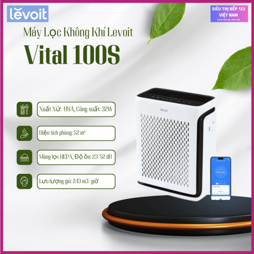 Máy Lọc Không Khí Levoit Vital 100S với không gian 52M2