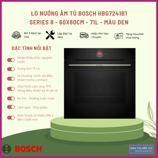 LÒ NƯỚNG BOSCH HBG7741B1 SERIE 8 NHIỆT PHÂN 71 LÍT MÀU ĐEN