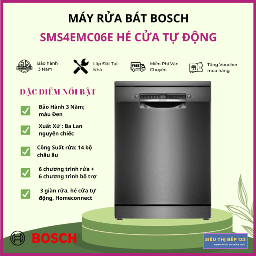 MÁY RỬA BÁT BOSCH SMS4EMC06E SERIE 4 VỚI 14 BỘ