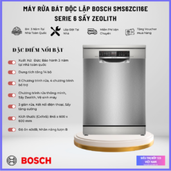 Máy Rửa Bát Bosch SMS6ZCI16E Serie 6 Sấy Zeolith Trí Tuệ Nhân Tạo
