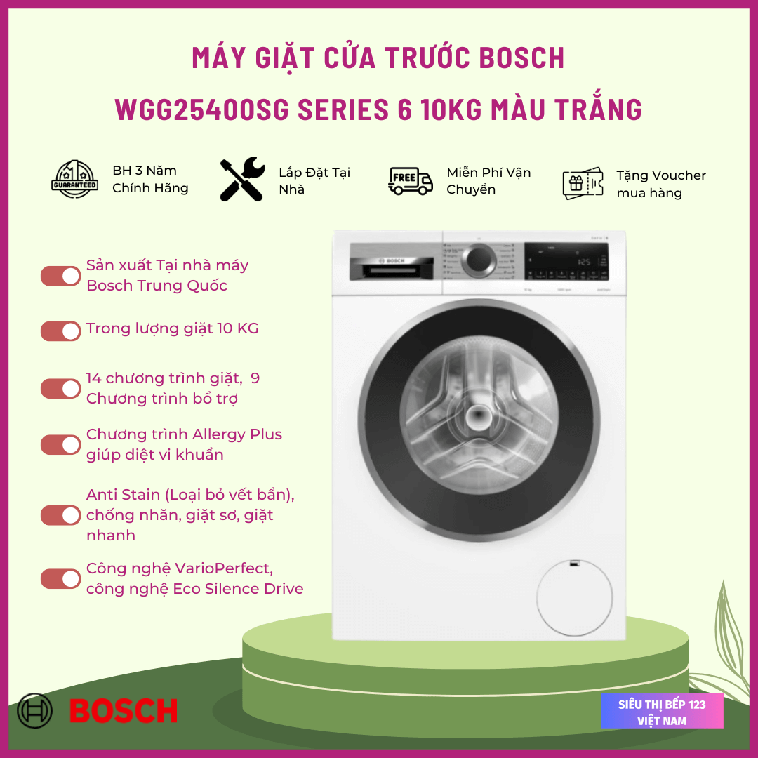 MÁY GIẶT BOSCH WGG25400SG 10KG MÀU TRẮNG MÁY GIẶT BOSCH WGG25400SG 10KG MÀU TRẮNG