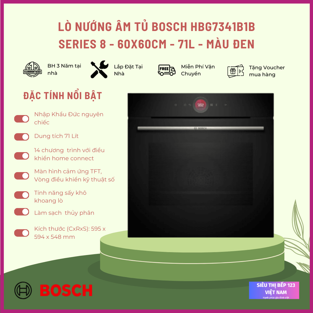 Lò nướng Bosch HBG7341B1B Serie 8 dung tích 71 lít Lò nướng Bosch HBG7341B1B Serie 8