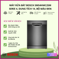 Máy rửa bát BOSCH SMS4HMC25M Serie 4 Màu Xám Đen