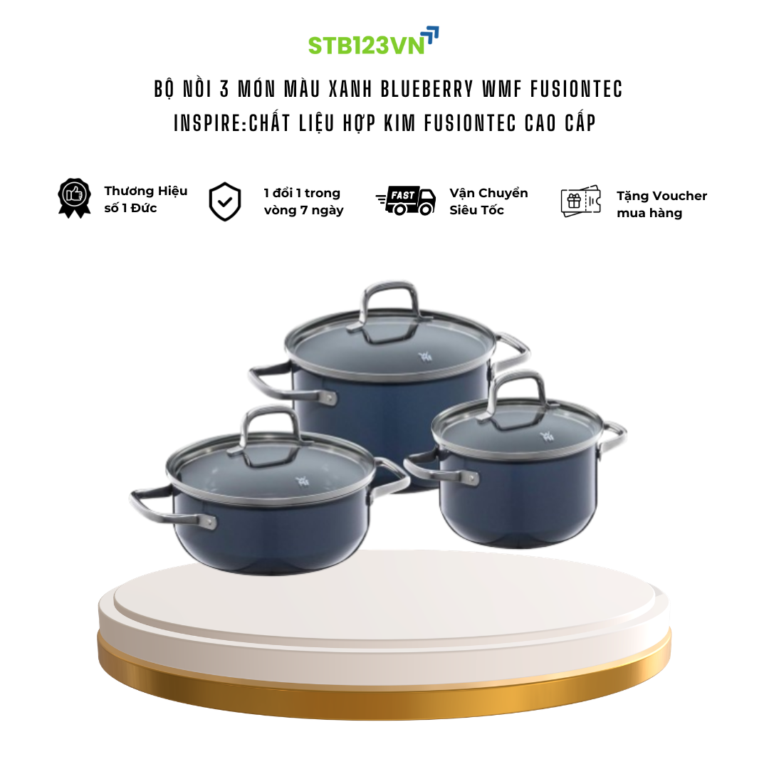 Bộ nồi WMF Fusiontec Inspire Blueberry 3 món, Made In Germany Bộ Nồi WMF Fusiontec Inspire Blueberry 3 Món