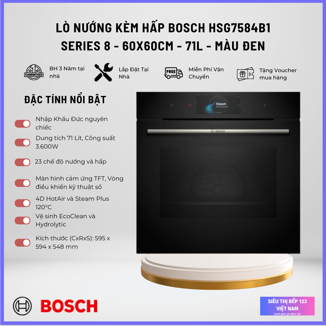 LÒ NƯỚNG KÈM HẤP BOSCH HSG7584B1 SERIES 8 Lò Nướng Kèm Hấp Bosch HSG7584B1 Series 8