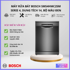 Máy rửa bát BOSCH SMS4HMC25M Serie 4 Màu Xám Đen