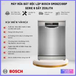MÁY RỬA BÁT BOSCH SMS6ZCI00P SERIE 6 SẤY ZEOLITH TRÍ TUỆ NHÂN TẠO AI