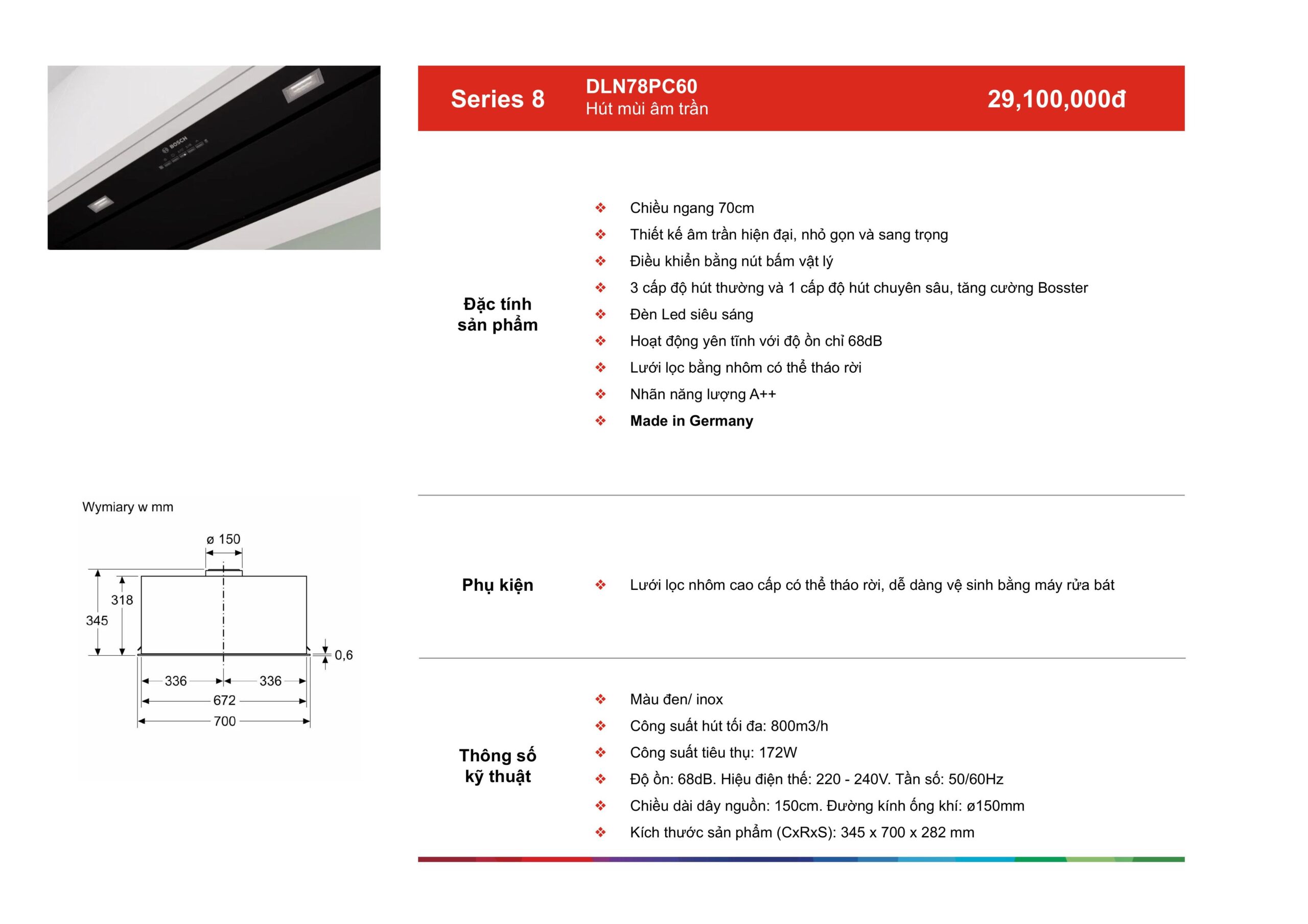 MÁY HÚT MÙI ÂM TRẦN BOSCH DLN78PC60 SERIE 8 NGANG 70CM MÁY HÚT MÙI ÂM TRẦN BOSCH DLN78PC60 SERIE 8 NGANG 70CM - Ảnh 7